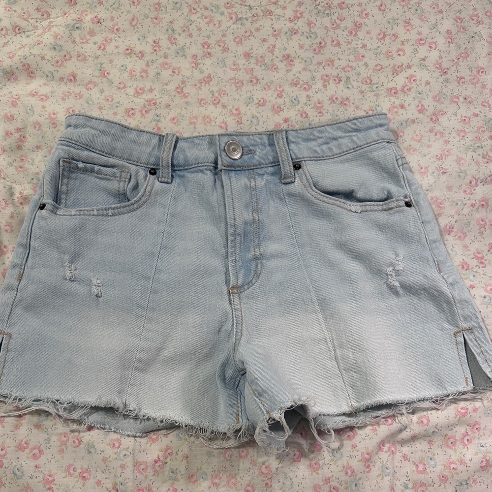 No Boundaries Y2K Distressed Denim Shorts Raw Hem Size 7 29W Summer
